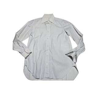 Barba Napoli White Blue Stripe Button Up Shirt Men's 40 / 15 3/4